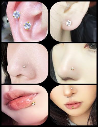 Medusa Lip Piercing Jewelry Stainless Steel 16G Nose Stud Labret Jewelry Monroe Lip Rings Different Size Tragus Nail Conch Cartilage Helix Earring Stud Bar Length 6mm 8mm 10mm 12mm - color: 16G internal thread Flat Back Stud Piercing Gold