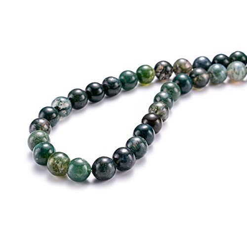 BEADIA Natural Moss Agate Stone Round Loose Semi Gemstone Beads for Jewelry Making 10MM 38PCS - color: Moss Agate, size: 10mm