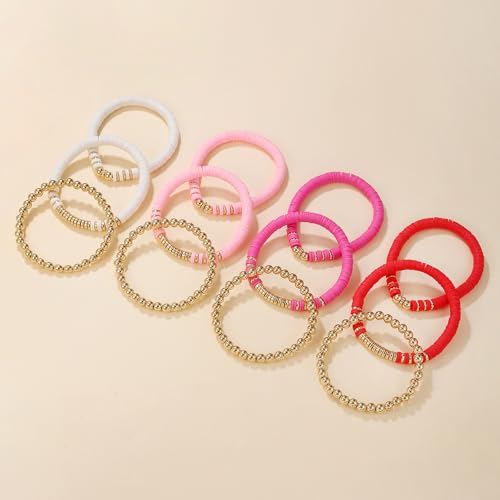 12pcs Friendship Bracelets Beaded Bracelets Heishi Bracelet Cute Bracelets Stack Vinyl Clay Disc Bead Surfer Stretch Summer Beach Bracelets For Women Preppy Bracelets - color: B-color 4