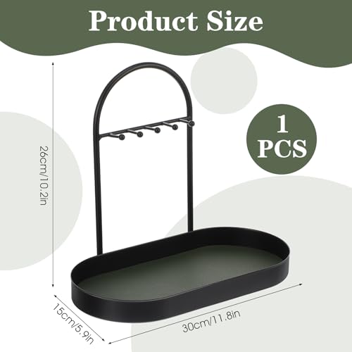 MAQUITA Key Holder Tray & Jewelry Organizer Stand with Acrylic Base, Key Stand and Jewelry Tray with 5 Hooks