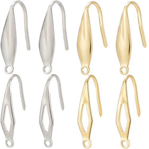 SUNNYCLUE 1 Box 80Pcs 4 Styles French Fish Hook Earring Findings Stainless Steel Ear Wire Hooks Metal 18K Gold Plated Silver Wide Earrings Hook Wires with Vertical Loop for Jewelry Making DIY Crafts - style: Teardrop 1