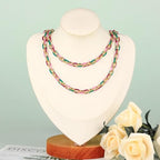 UMAOKANG 2 Meters Colorful Enamel Chain for Jewelry Making Gold Plated Stainless Steel Paperclip Jewelry Chain Roll with Jewelry Findings - color: Pink Green Mixed