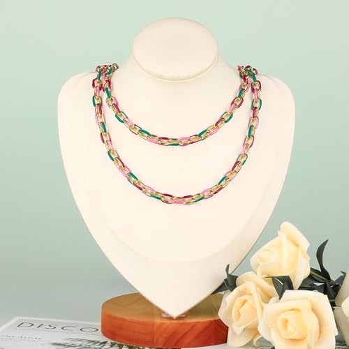 UMAOKANG 2 Meters Colorful Enamel Chain for Jewelry Making Gold Plated Stainless Steel Paperclip Jewelry Chain Roll with Jewelry Findings - color: Pink Green Mixed