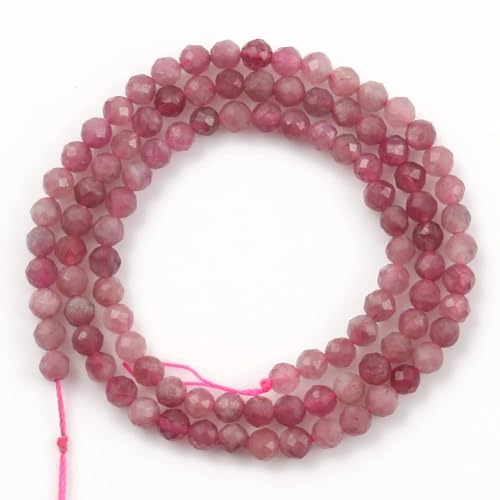 Song Xi 120pcs 3mm Natural Pink Tourmaline Gemstone Beads Faceted Round Loose Stone Beads for Jewelry Making (1 Strand) - color: Pink Tourmaline, size: 2.8-3.3mm