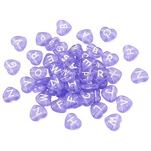 Cheriswelry 100pcs Heart Transparent Acrylic Letter Beads Purple Alphabet Crystal Beads Horizontal Hole Loose Spacer Bead 10.5x11.5mm for DIY Earring Bracelet Necklace Jewelry Making - color: Purple-Heart