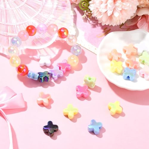 Ipotkitt 20 Pcs UV Plated Letter X Shaped Acrylic Beads Iridescent Cross Spacer Beads Random Color Beaded Ornaments for DIY Jewelry Making Necklace Bracelet Earrings - color: 20pcs-Cross Beads-15x15x8mm