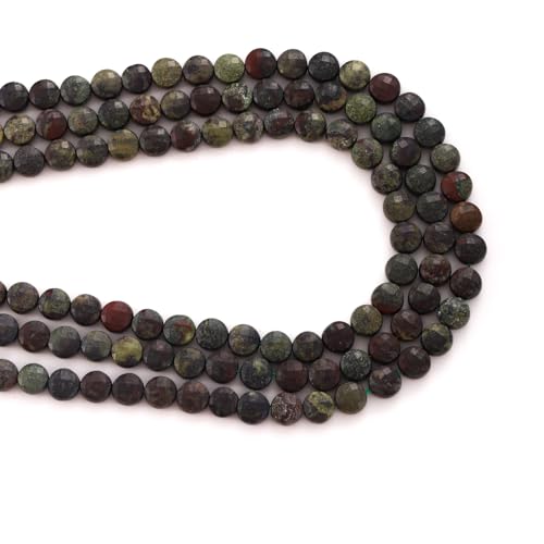 6mm Faceted Natural Dragon Bloodstone Stone Beads Coin Disc Gemstone Spacer Beads for Jewelry Making DIY Bracelet Necklace - color: Dragon Bloodstone