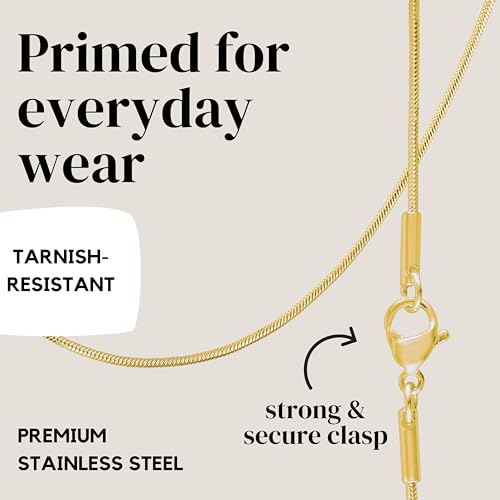 KISPER 24k Gold Snake Chain Necklace – Thin, Dainty, Gold Plated Stainless Steel Jewelry for Women & Men with Lobster Clasp