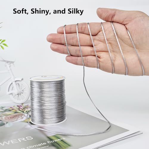 LUSTEMBER 330 Feet Satin Nylon String, 1 mm Silky Smooth Durable Nylon Cord for Jewelry Making, Bracelets, Beading, Necklaces, Macrame, Kumihimo, Rattail, and Chinese Knot Craft - size: Silver