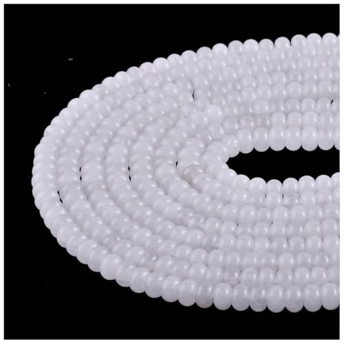 Rondelle Natural Stone Beads for Jewelry Making - 5x8mm, 15.5inch Lentil Spacer Beads, Red Jasper Semi-Precious Stone Beads for Bracelet, Necklace Crafts - color: White Jade Beads