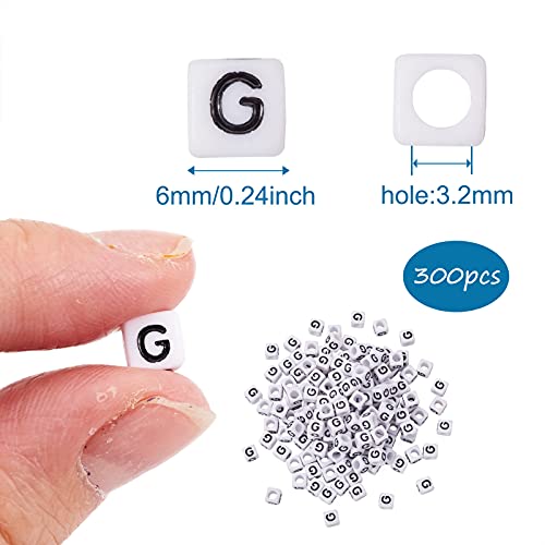 FASHEWELRY 300Pcs Cube White Acrylic Letter Beads 6x6mm Letter G Alphabet Beads for DIY Bracelet Necklace Jewelry Making - color: Letter G, size: 6x6x6mm