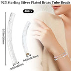 CREATCABIN 40 Pcs Curved Tube Beads Sleek Noodle Beads Long Large 925 Sterling Silver Plated Brass Hole Spacer Connectors Bulk Tube Twist for DIY Jewelry Making Necklaces Findings 20mm - color: 01-silvery