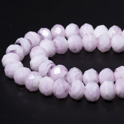 7.5×10mm 50pcs Pink White Faceted Lampwork Glass Beads for Jewelry Making, Flat Round Handmade Murano Beads for Bracelets, Crafts, Friendship Bracelet Kit, Rosary Making - color: Pink White