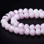 7.5×10mm 50pcs Pink White Faceted Lampwork Glass Beads for Jewelry Making, Flat Round Handmade Murano Beads for Bracelets, Crafts, Friendship Bracelet Kit, Rosary Making - color: Pink White