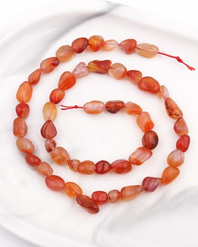 Natural Stone Beads 6-8mm Red Agate Oval Irregular Freeform Tumbled Loose Gemstone Beads for Jewelry Making 15 Inch Strand 50-55 Pcs - color: Red Agate-1 strand15”-approx. 55 beads