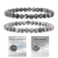 NCB 2.3-Piece 4mm Natural Crystal Gemstone Stretch Bracelets – Handmade Reiki Energy Healing Jewelry for Meditation,Yoga, Unisex - color: 2PCS ( Black Larvikite+Map Jasper ), size: 6mm