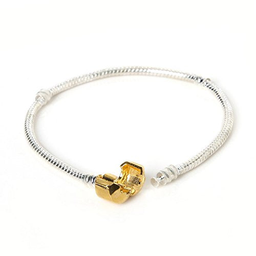 RUBYCA 5pcs 7.5" Silver Gold Color Clasp European Snake Chain Charm Bracelet fit Charm Beads DIY - color: Gold Clasp on Silver Snake Chain, size: 19 CM