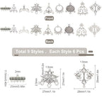 SUNNYCLUE 1 Box 54Pcs 9 Style Chandelier Connector Charms Component Links Alloy Hollow Filigree Pendants Flat Round Teardrop Triangle Shape for Jewelry Making Earring Supplies,Antique Silver - color: 54pcs 9 Style Silver Color