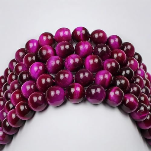 MJDCB Stone Beads 8mm 43pcs Round Rose Red Tiger's Eye Loose Gemstone Bead Charms for Jewelry Making Bracelet Necklace Earring Pendant - color: Rose Red Tiger's Eye, size: 8mm
