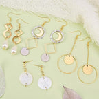 SUNNYCLUE 1 Box DIY 10 Pairs Geometric Hollow Earring Making Starter Kit Classic Round Square Heart Triangle Charm Connector, Earring Stud Hooks Jewelry Making Supplies Craft, Golden, Instruction - color: Diy 10 Pairs Earrings-style 1