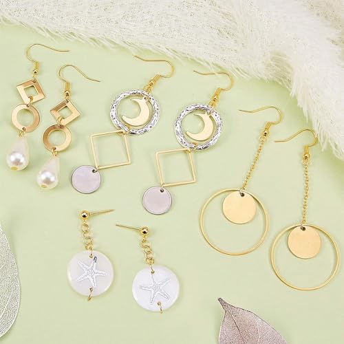 SUNNYCLUE 1 Box DIY 10 Pairs Geometric Hollow Earring Making Starter Kit Classic Round Square Heart Triangle Charm Connector, Earring Stud Hooks Jewelry Making Supplies Craft, Golden, Instruction - color: Diy 10 Pairs Earrings-style 1