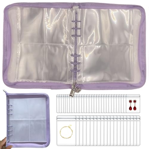 Transparent Jewelry Storage Book Travel Jewelry Organizer Transparent Jewelry Book Organizer for Necklace Bracelet Ring Holder Jewelry Organizer Book with Small Clear Pouch - Purple - color: Purple - 80pcs S Pouches, 40pcs L Pouches