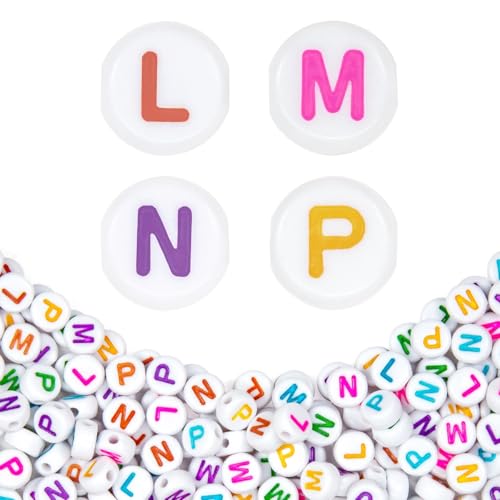360Pcs 4X7mm Acrylic Letter Beads for Jewelry Making - White Round Vowel Letter E Beads for Bracelets, Necklaces, DIY Crafts - color: 04 LMNP, size: White & Colorful