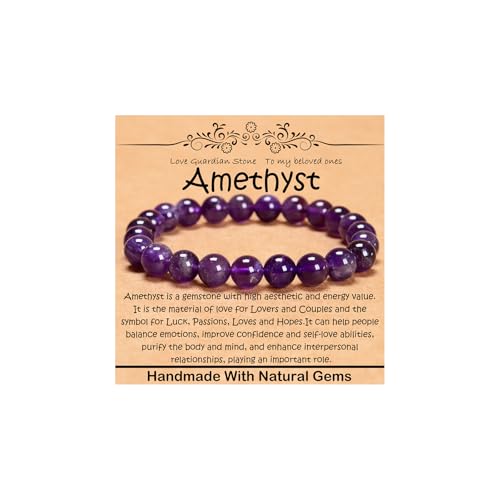 Natural Healing Gemstone Bracelet Handmade Yoga Stretch Elastic Bracelet Stress Relief Crystal Jewelry for Men and Women - color: Amethyst (Love Guardian), size: 8mm