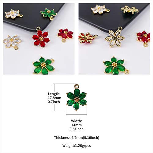 Crystal Zirconia Gold Plated Brass Charms for Jewelry Making Bracelet Necklace Earring Pendant Craft Supplies DIY Accessories - color: FlowerA-Green-6Pcs