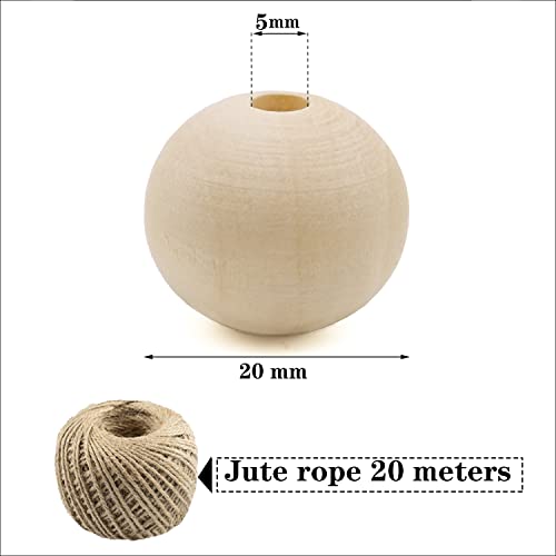 THYSSEN 500pcs 20mm Wood Beads Crafts Natural Round Unfinished Loose Beads are Used to Make DIY Wooden Beads Garlands, Home Decoration