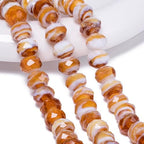 7.5×10mm 50pcs Brown White Facted Lampwork Glass Beads for Jewelry Making, Flat Round Handmade Murano Beads for Bracelets, Crafts, Friendship Bracelet Kit, Rosary Making - color: Brown White