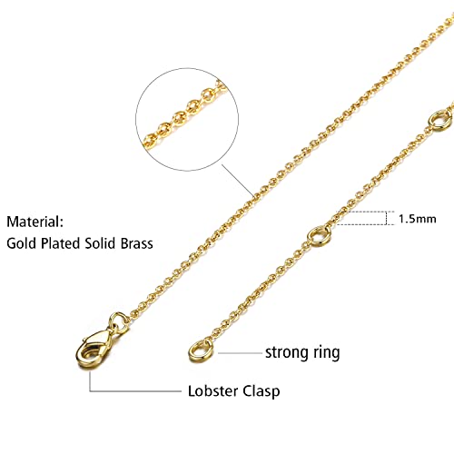Wholesale 12 PCS 14K Real Gold Plated Solid Brass Thin O Chain Necklace 1 MM Finished Chain Bulk for Jewelry Making, Size 16" + 2" Extender