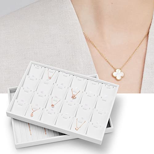 White PU Leather Jewelry Display Tray 24 Grids Pendant Earrings Necklace Organizer Display Showcase Jewelry Storage Tray - size: 24 Grid with insert