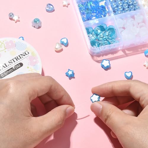 LiQunSweet 430 Pcs 12 Styles Blue White Acrylic Imitation Pearl Flower Star Heart Round Beads for DIY Jewelry Making Gift - color: Blue White Acrylic Beads_12 Styles_430Pcs
