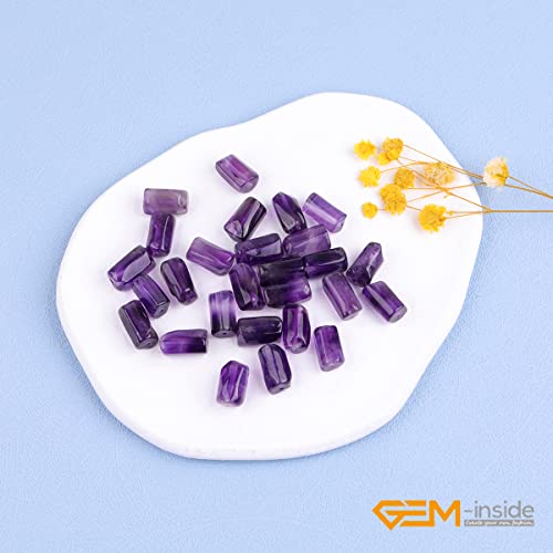 GEM-Inside 25Pcs 8x12mm Natural Amethyst Quartz Gemstone Faceted Freeform Tube Column Chakra Beads for Jewelry Making Full 15" Strand Power Energy Healing - color: Amethyst Quartz