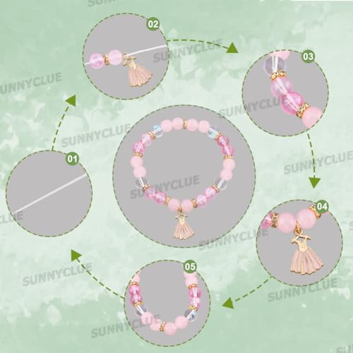 SUNNYCLUE 1 Box DIY 6 Sets Valentine's Day Glass Bead Bracelet Kit Dancer Charms Enamel Pink Heart Rhinestone Dance Dress Shoes Gold Bowknot Charms for Jewelry Making Kits Beginner Wedding Supply - style: Dance 4