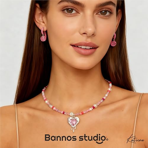 GABOX Handmade Beaded Boho Necklace with Pearl Accents & Heart Pendant, Unique Original Design Artisan Jewelry Choker for Women, Perfect for Travel, Parties and Special Occasions