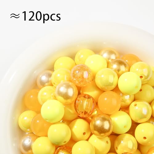 20mm Acrylic Beads 120pcs Yellow hunk Bubblegum Bead 20mm Multicolor Beadable Pen Ball Beads for Pen Bag Jewelry Making Necklace Bracelets (Yellow) - color: yellow