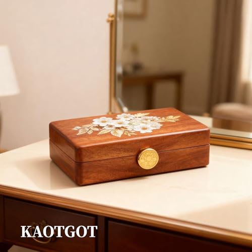 Travel Jewelry Case Small Wood Jewelry Organizer Jewelry Box for Women (Nut-Brown Print B) - color: Nut-Brown Print B