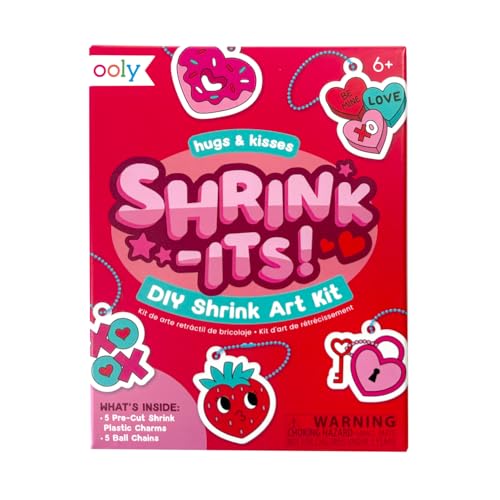 Ooly Mini Shrink-Its DIY Shrink Art Kit – 5 Pre-Cut Shrinking Plastic Charms and 5 Ball Chains, Hugs and Kisses, 10 Pc Set - color: Hugs and Kisses