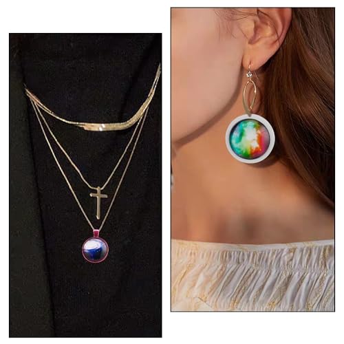 70Pcs Flat Round Transparent Glass Cabochons with Pattern Eye Flatback Glass Dome Flatback Cab Beads for Photo Cameo Jewelry Making Necklace Ring DIY Crafts 25x6mm Starry Sky - color: 70Pcs-25x6mm-Starry Sky