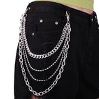 Layered Punk Pants Chain for Men Women, Gothic Hip Hop Jean Chain Wallet Chain Biker Trouser Chain, Goth Emo Fashion Keychain Accessories - color: 4L-Silver Chain