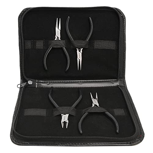 The Beadsmith Slim Line Pliers Set – Extra Fine Tips – 4.5 Inches, 4-Pieces: Round Nose, Chain Nose, Flat Nose & Semi-flush Side Cutter – Leatherette Carrying Case Included – Tools for Jewelry Making - style: Set