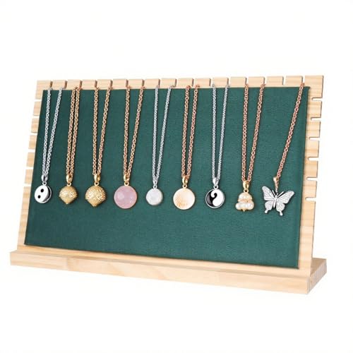 TANG SONG 8.8'' x 15.6'' Horizontal Wooden Flannelette Necklace Display Stand - Soft Mat Jewelry Organizer for Multiple Bracelets & Chains (Green, Extra Large) - color: Green, size: Extra Large