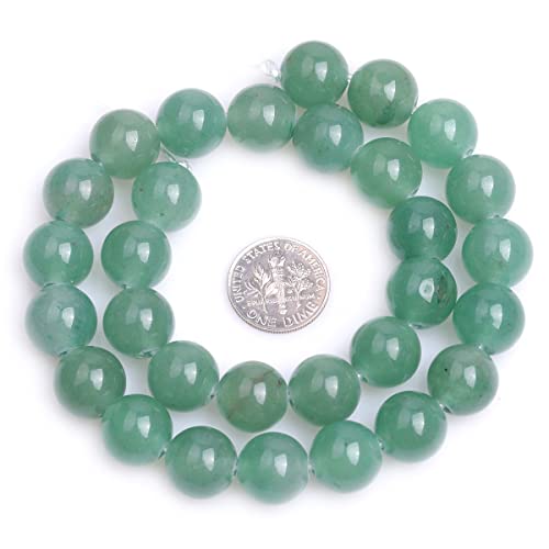 JOE FOREMAN 2MM Big Hole 12mm Green Aventurine Jade Round Natural Gemstone Semi Precious Loose Beads for Jewelry Making 15" Beaded Strand DIY Handmade Craft Supplies - size: 12mm
