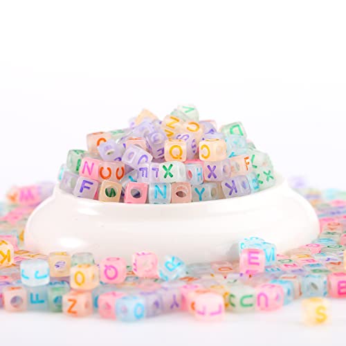 ToBeIT1000Pcs Glow Letter Beads Acrylic Letter Beads Cube Beads Glow in The Dark Beads for Jewelry Making, Bracelets, Necklaces(6 * 6glow Color) - color: glow color