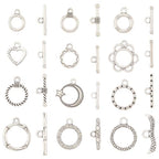 SUNNYCLUE 1 Box 12 Styles 72 Sets Ot Toggle Clasp Toggle Connectors Tibetan Style Alloy Metal Silver Moon Star Heart Flower Toggle Closure Bulk for Jewelry Making Friendship Bracelets Crafts Supplies - style: Style 3