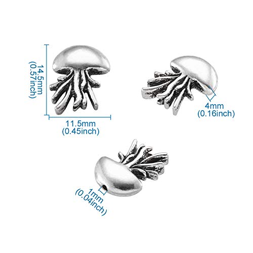 Fashewelry 20Pcs Antique Silver Tiny Jellyfish Spacer Beads 14.5x11mm Tibetan Metal Sea Life Animal Ocean Creatures Charm Beads Hole: 1mm - color: Antique Silver Jellyfish