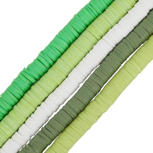 SUNNYCLUE 1 Box 5 Strand 1765~1890Pcs St. Patrick's Day Beads Holiday Polymer Clay Beads Bulk 6mm Flat Parade White Green Clay Bead for Bracelets Beaded Keychain Making Supplies Arts Adults Women - style: Style 3