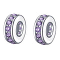 925 Sterling Silver Spacer Charm Bead with Clear CZ for Pandora Charms Bracelets - color: 2PCS Purple